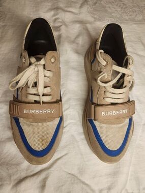 Burberry Beige and Blue Men's Low-Top Strap Sneakers